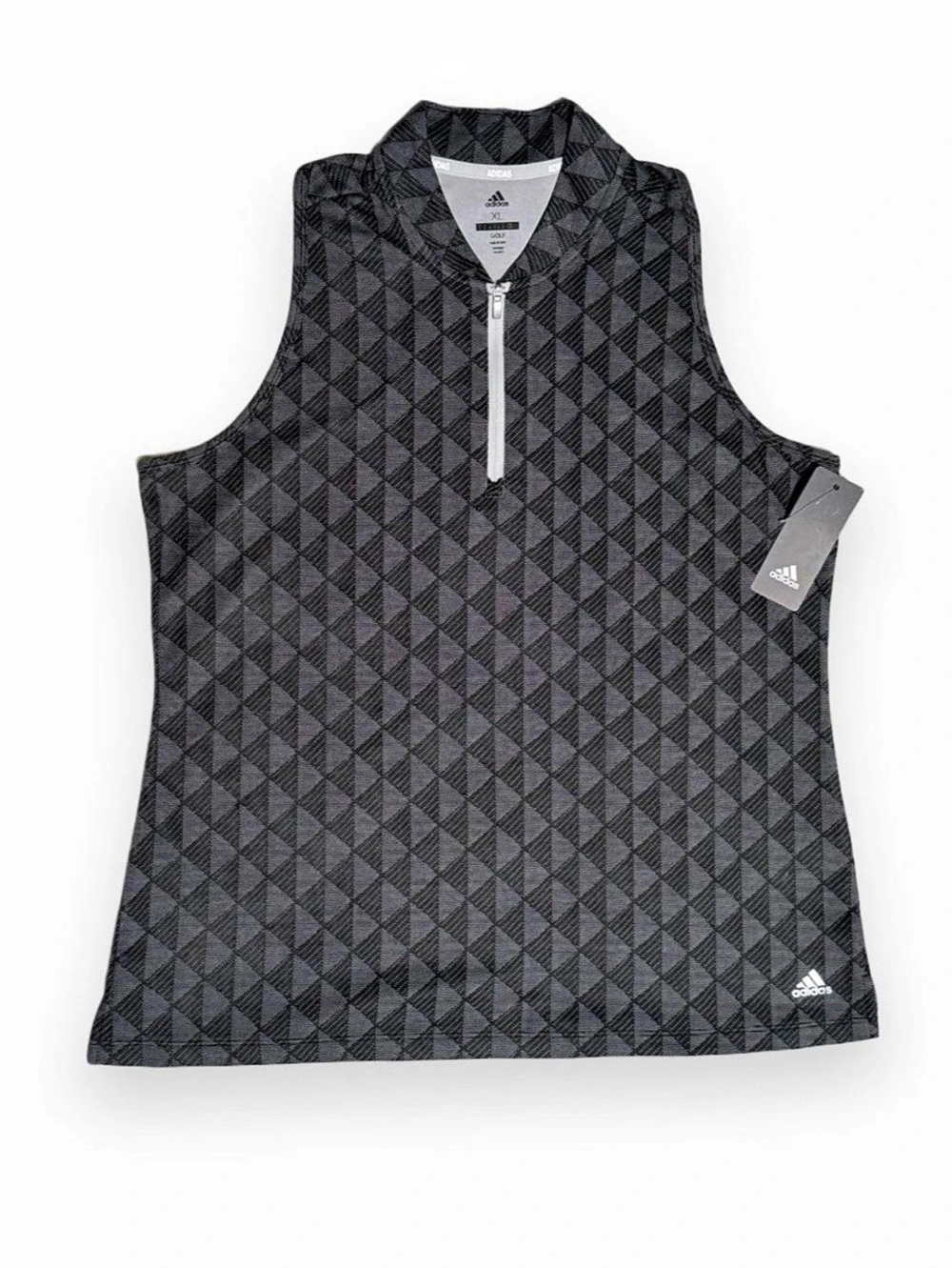 adidas Womens Racerback Polo Geometric Golf Polo Black & Gray XL NWT